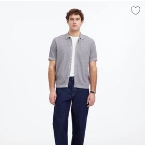 Marled Cotton Button-Up Sweater Polo Grey Medium M Nu206